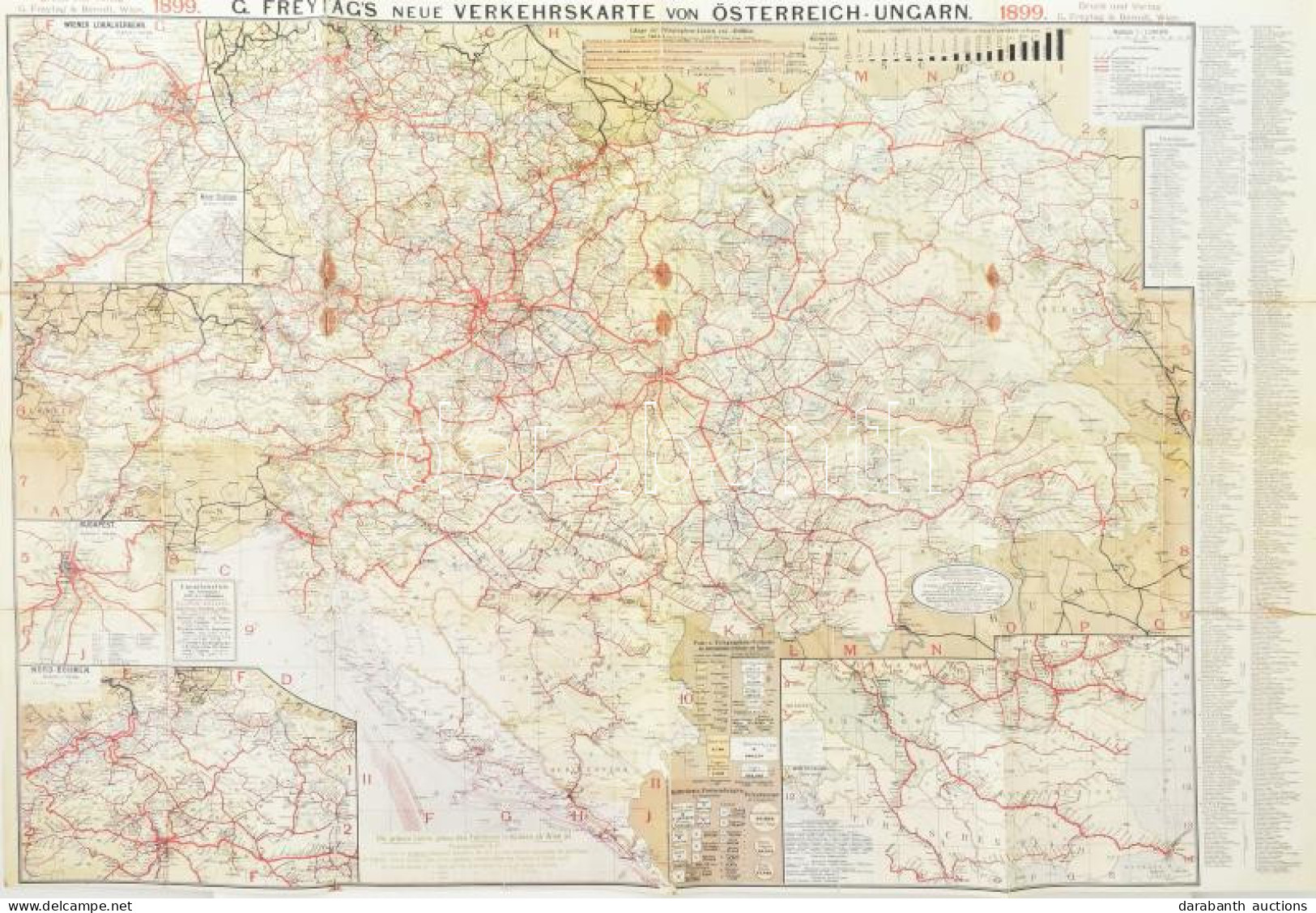 Az Osztrák-Magyar Monarchia 1899-es Közlekedési Térképének Modern Reprintje, 84x58 Cm - Other & Unclassified