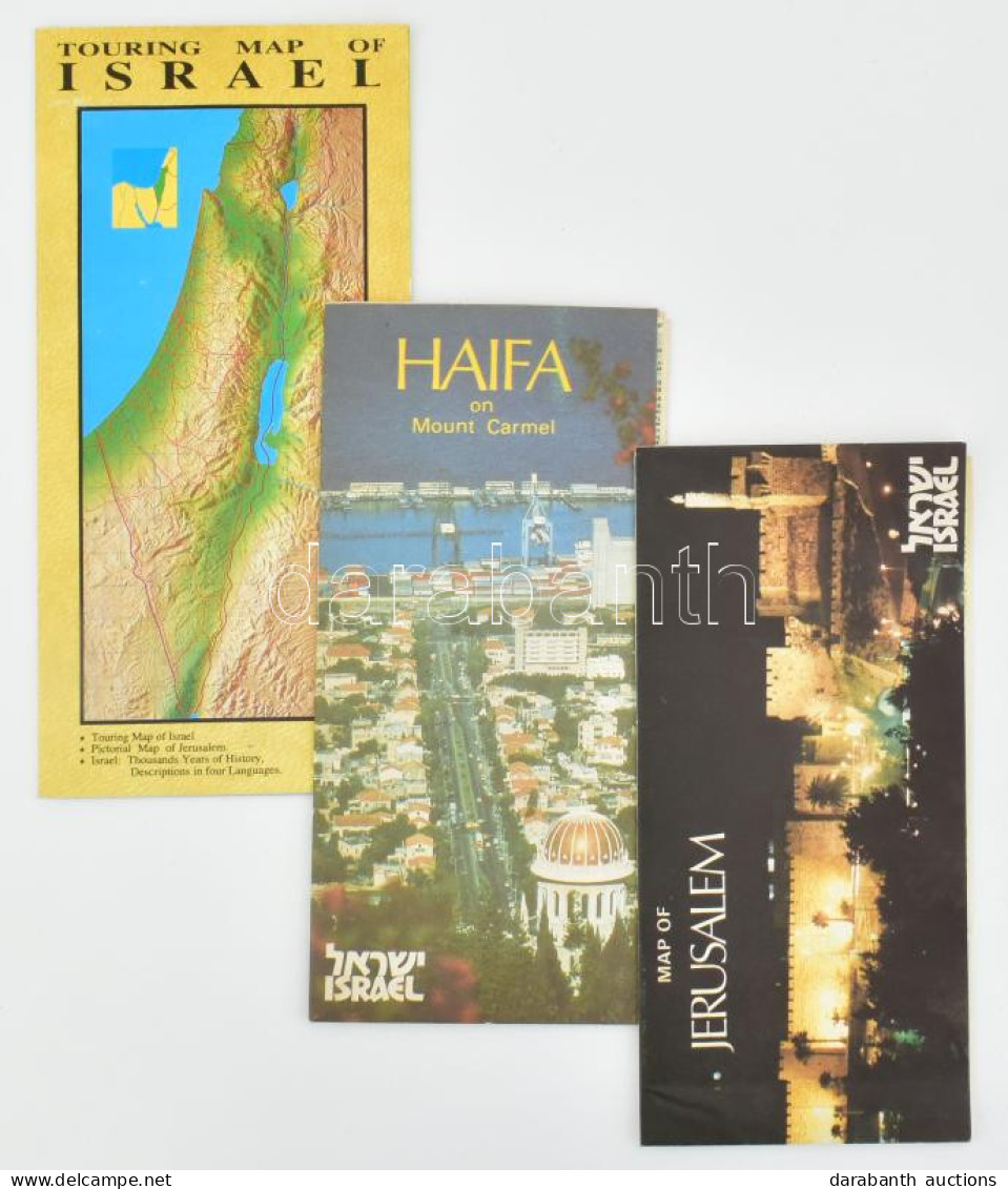 Izrael, Haifa és Jeruzsálem Térképe, 3 Db / Israel, Haifa And Jerusalem Maps, 3 Pcs - Other & Unclassified