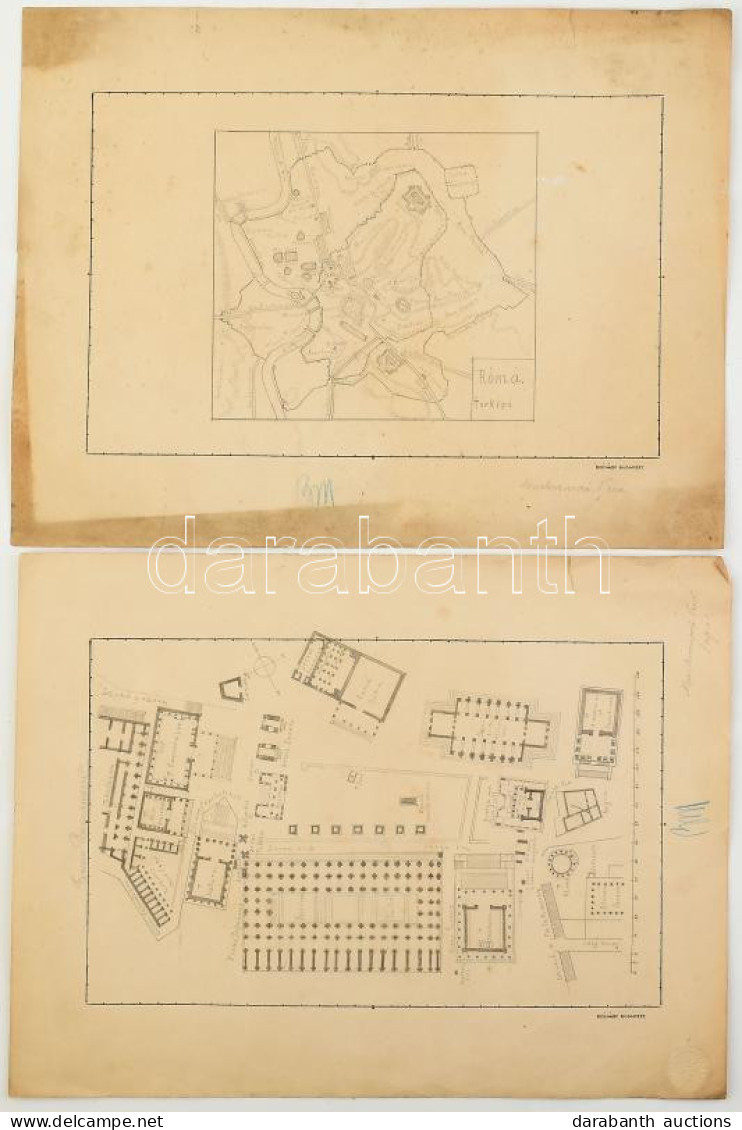 Cca 1900 Róma Két Kézzel Rajzolt Térképe. Ceruza, Papír. / Hand Drawn Map Of Rome 2 Maps 40x30 Cm - Other & Unclassified