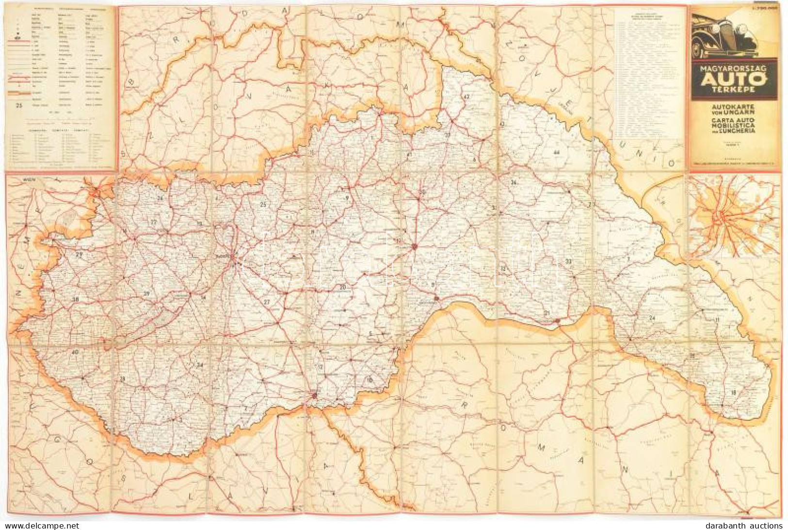 Cca 1940 Magyarország Autó Térképe. Tervezte és Rajzolta: Zajzon V. Bp., Kókai Lajos,jó állapotban, 66x107 Cm. - Otros & Sin Clasificación