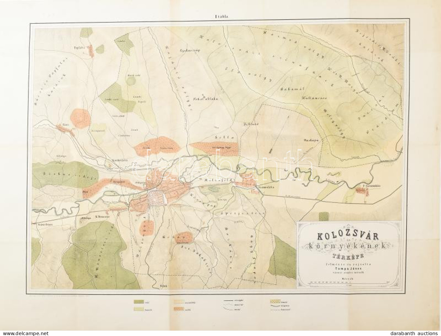 1870 Kolozsvár Környékének Térképe, Rajzolta: Tompa János, M. K. Államnyomda Buda, 59×76 Cm - Other & Unclassified