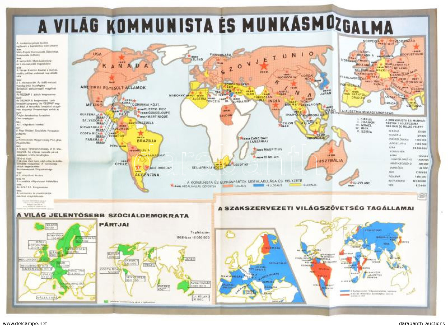 1968 A Világ Kommunista és Munkásmozgalma, Nagyméretű Politikai Térkép, Bp., Kossuth (Offset-ny.), Apró Lapszéli Sérülés - Sonstige & Ohne Zuordnung