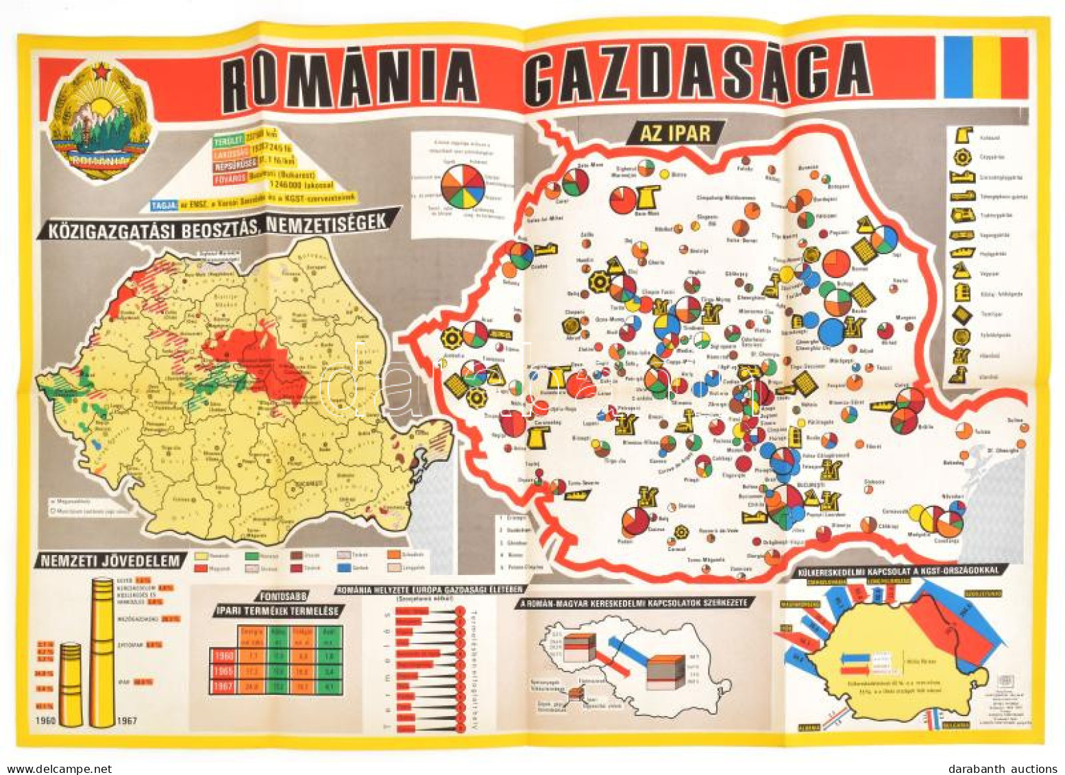 1969 Románia Gazdasága. Nagyméretű Térkép Adatokkal, Statisztikákkal. Bp., Kossuth (Kartográfiai Vállalat), 80x55 Cm / E - Other & Unclassified