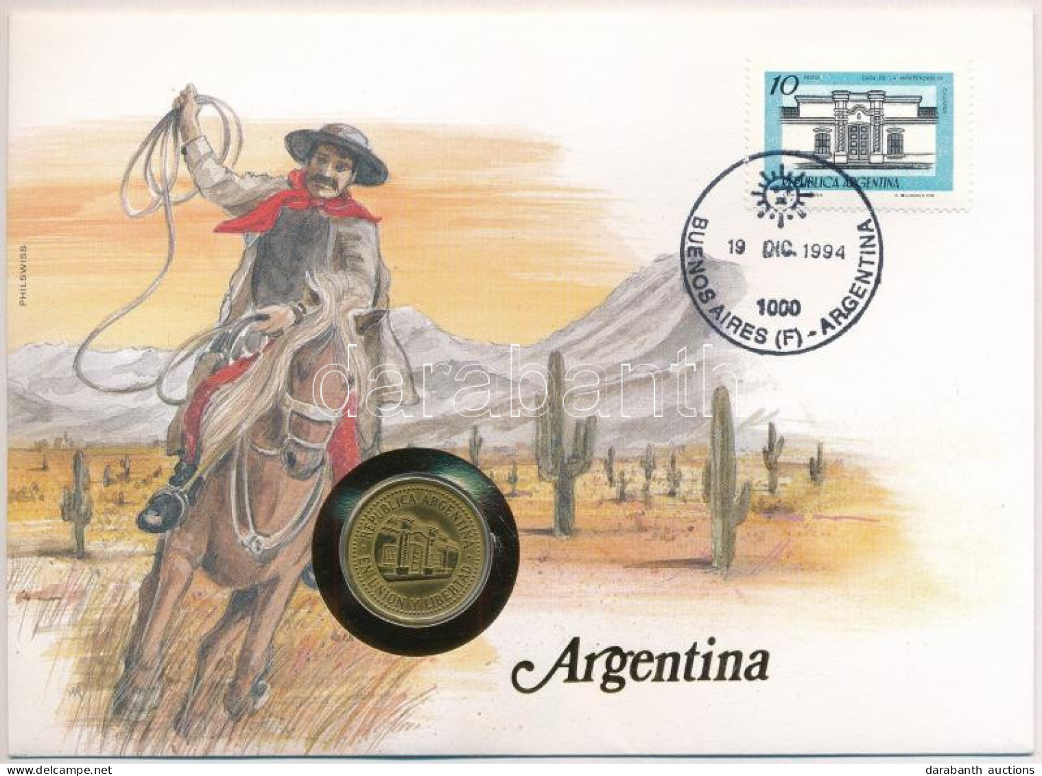 Argentína 1992. 50c Al-bronz Felbélyegzett Borítékban, Bélyegzéssel, Német Nyelvű Tájékoztatóval T:AU  Argentina 1992. 5 - Ohne Zuordnung