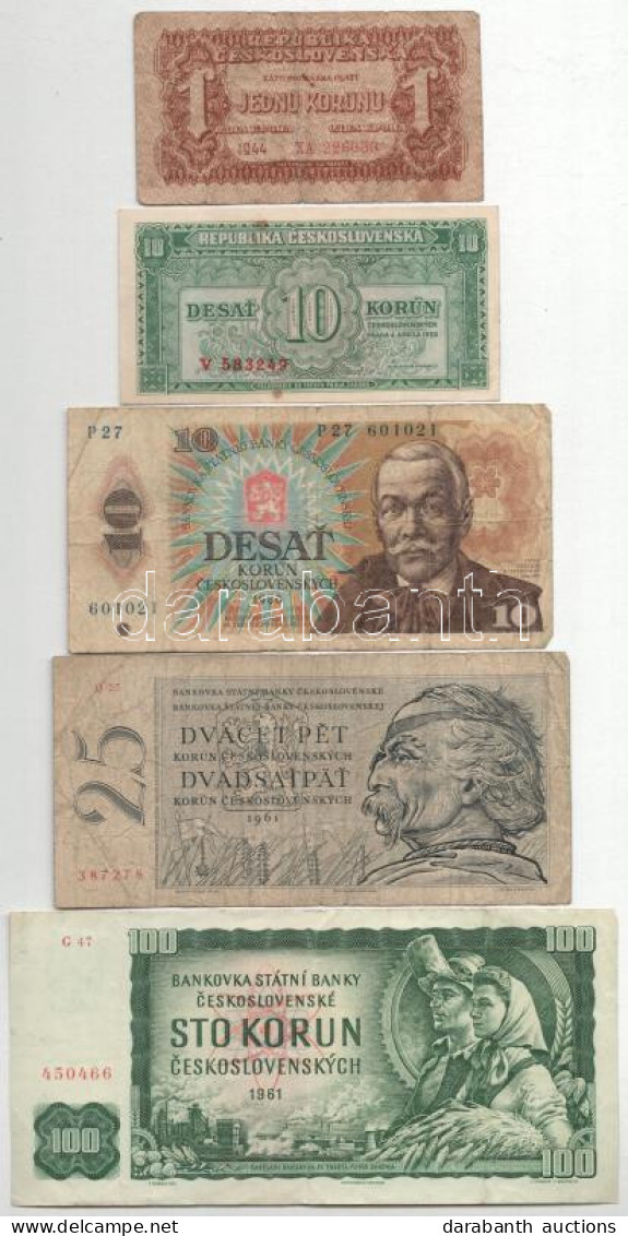 Csehszlovákia 1944-1986. 1K-100K (5xklf) T:F,VG / Czechoslovakia 1944-1986. 1 Korun - 100 Korun (5xdiff) C:F,VG - Unclassified