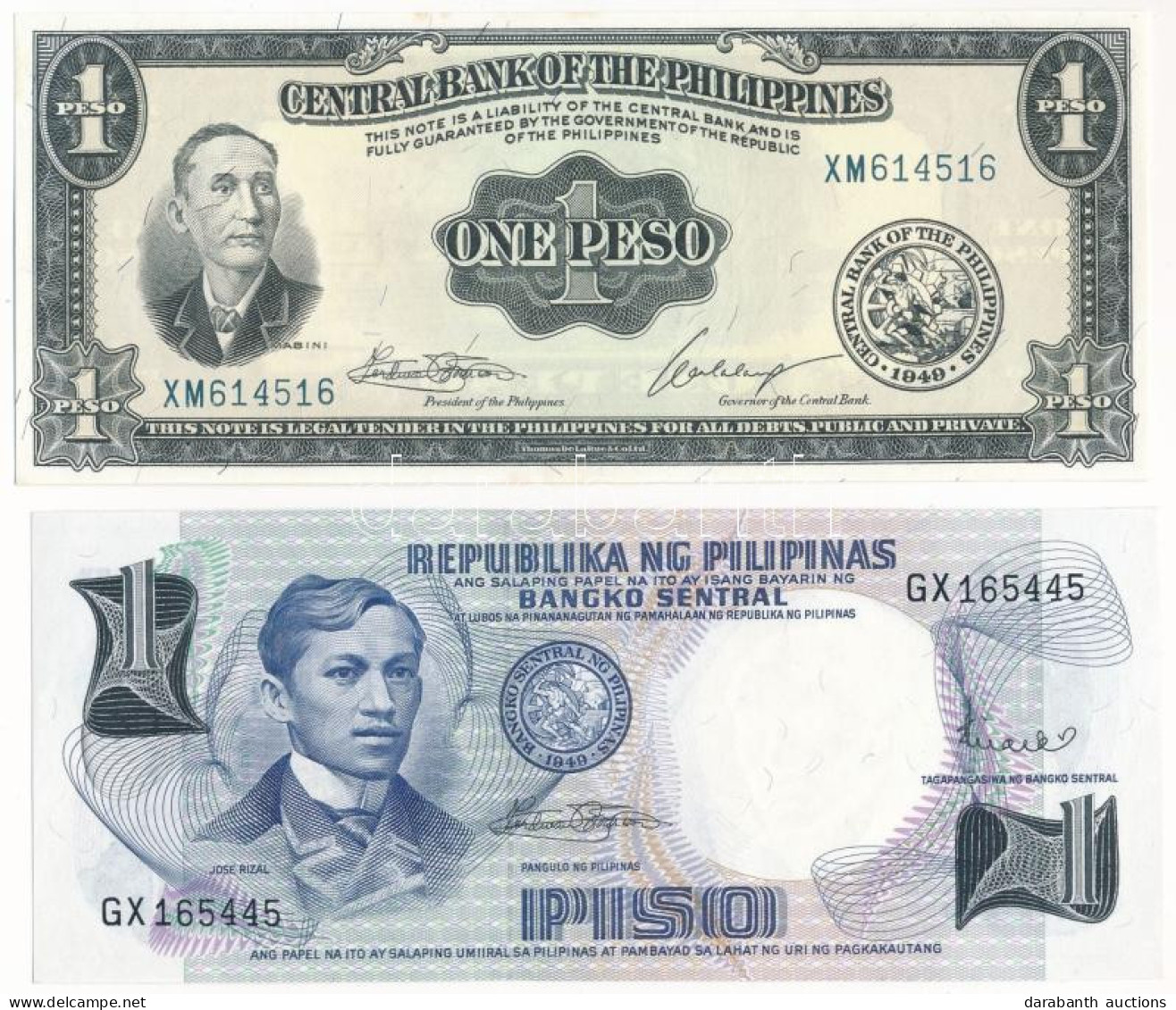 Fülöp-szigetek 1951-1970. 1P + 1969. 1P Német Nyelvű Leírással T:UNC  Philippines 1951-1970. 1 Peso + 1969. 1 Piso With  - Non Classés