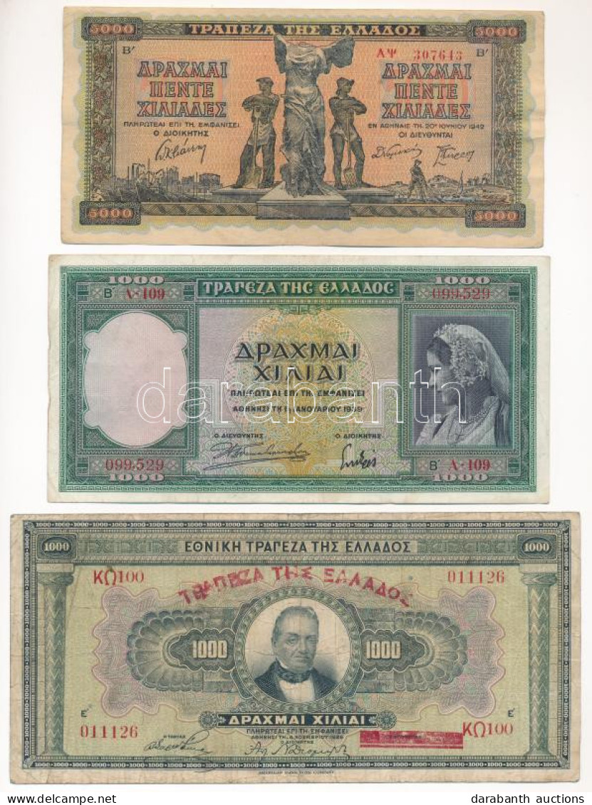 Görögország 1926. 1000Dr + 1939. 1000Dr + 1942. 5000Dr T:F,VG Greece 1926. 1000 Drachmai + 1939. 1000 Drachmai + 1942. 5 - Zonder Classificatie