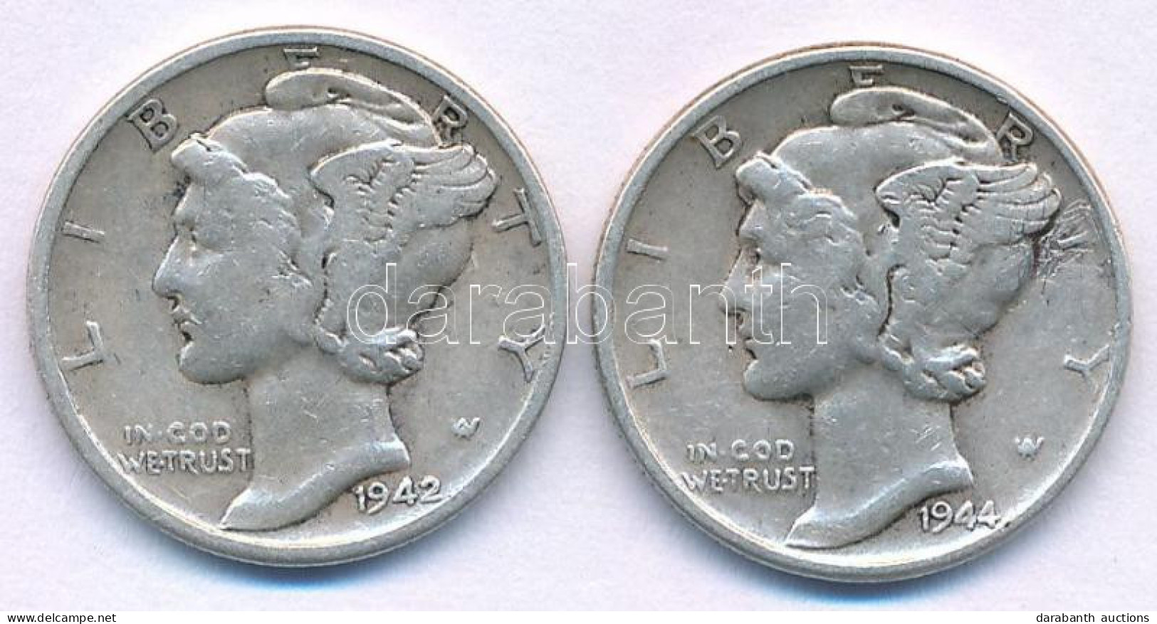 Amerikai Egyesült Államok 1942-1944. 1d (10c) Ag "Mercury" (2xklf) T:VF,F  USA 1942-1944. 1 Dime (10 Cents) Ag "Mercury" - Ohne Zuordnung