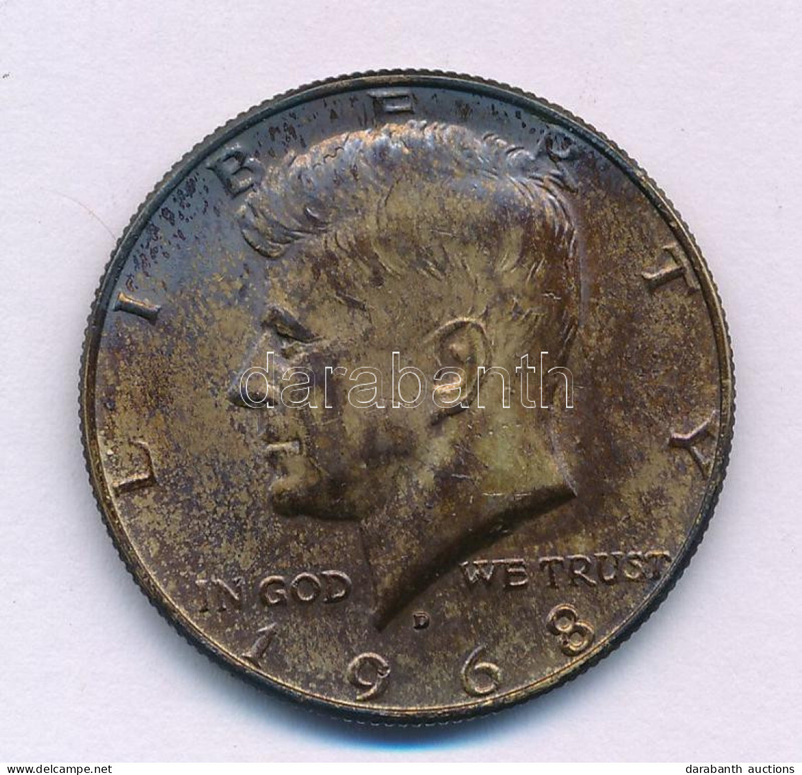 Amerikai Egyesült Államok 1968D 1/2$ Ag "Kennedy" T:AU,XF Patina USA 1968D 1/2 Dollar Ag "Kennedy" C:AU,XF Patina Krause - Unclassified