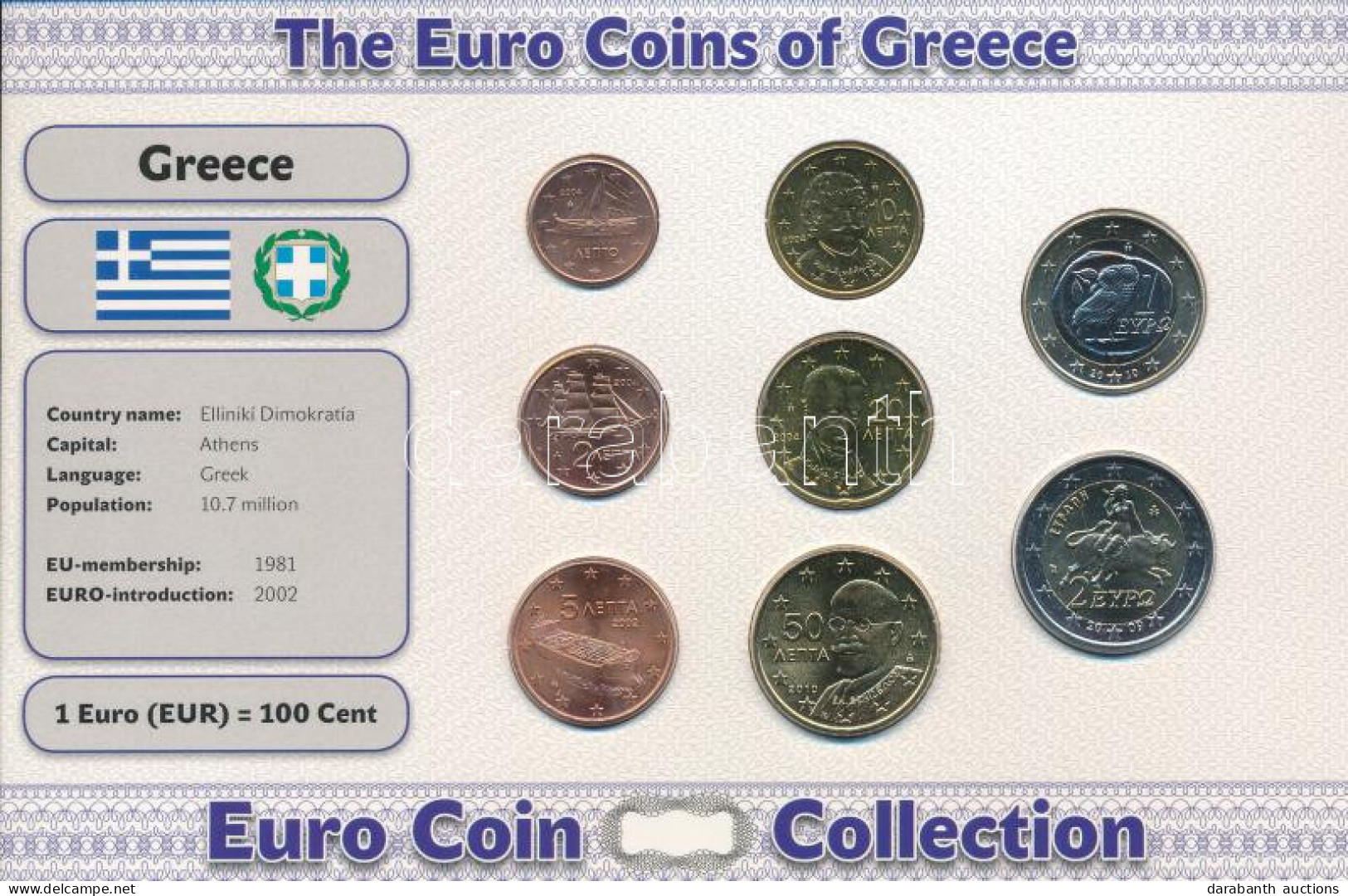 Görögország 2002-2010. 1c-2E (8xklf) Forgalmi összeállítás "The Euro Coins Of Greece" Karton Díszlapon T:AU  Greece 2002 - Non Classés