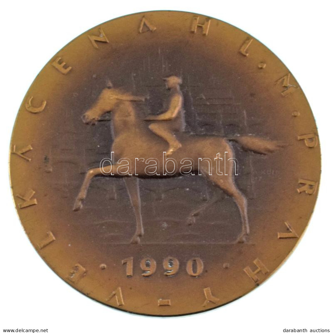 Csehszlovákia 1987. "Velka Cena - Prága 1990" Egyoldalas Bronz Lovas Emlékérem. Szign.: A. Kulda (68mm) T: AU Karc Czech - Unclassified