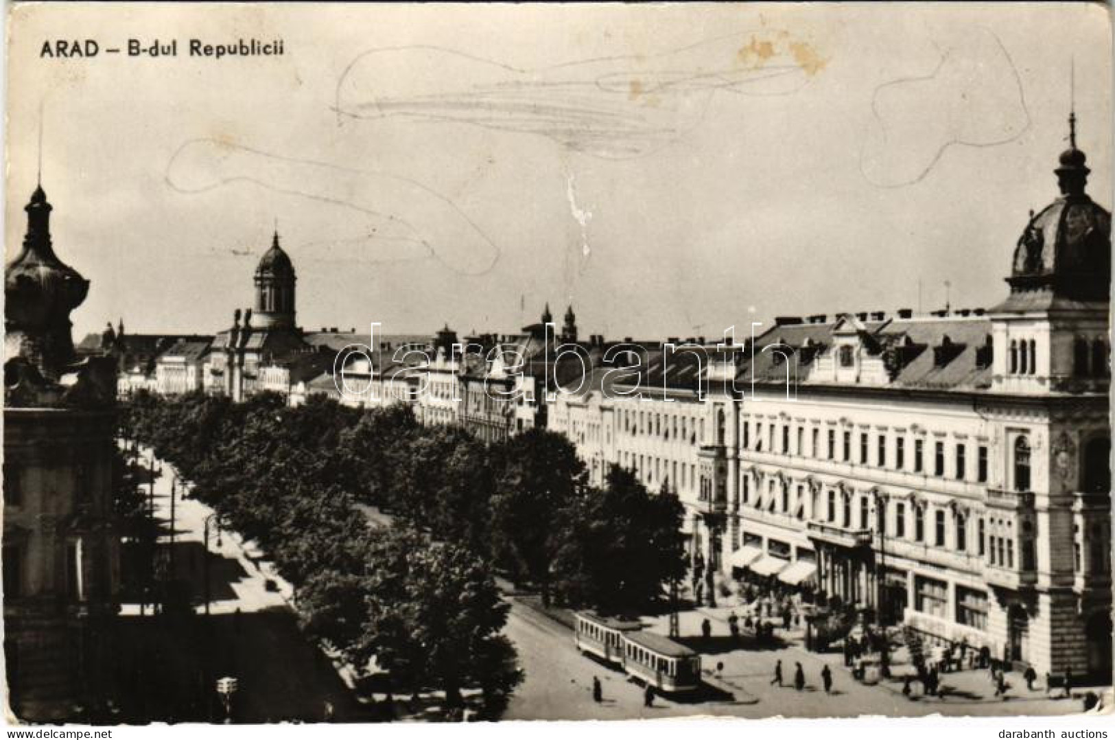 * T2/T3 ~1969 Arad, B-dul Republicii / Utca Villamossal / Street And Tram (EK) - Unclassified