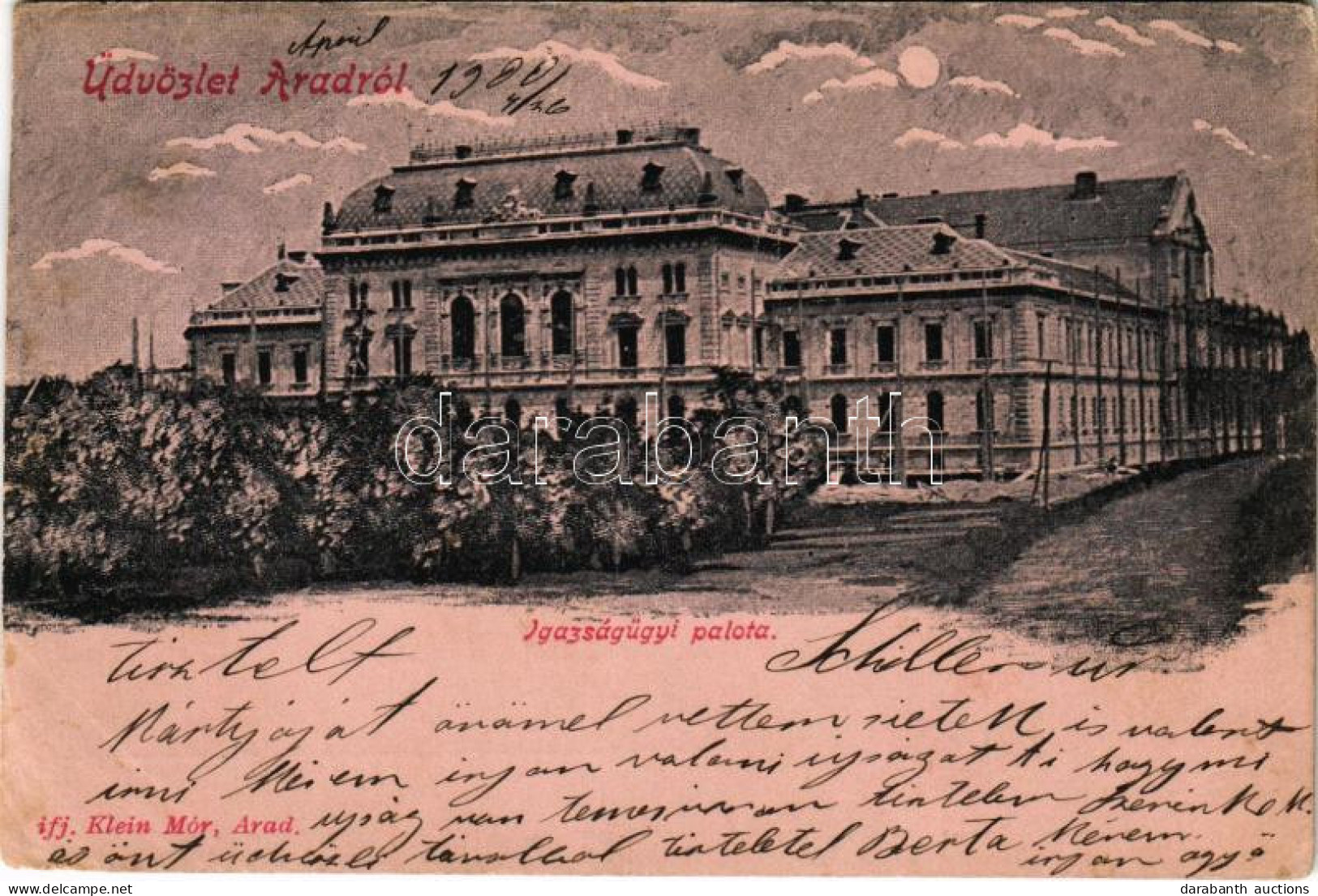 T4 1900 Arad, Igazságügyi Palota. Ifj. Klein Mór Kiadása / Palace Of Justice (vágott / Cut) - Unclassified