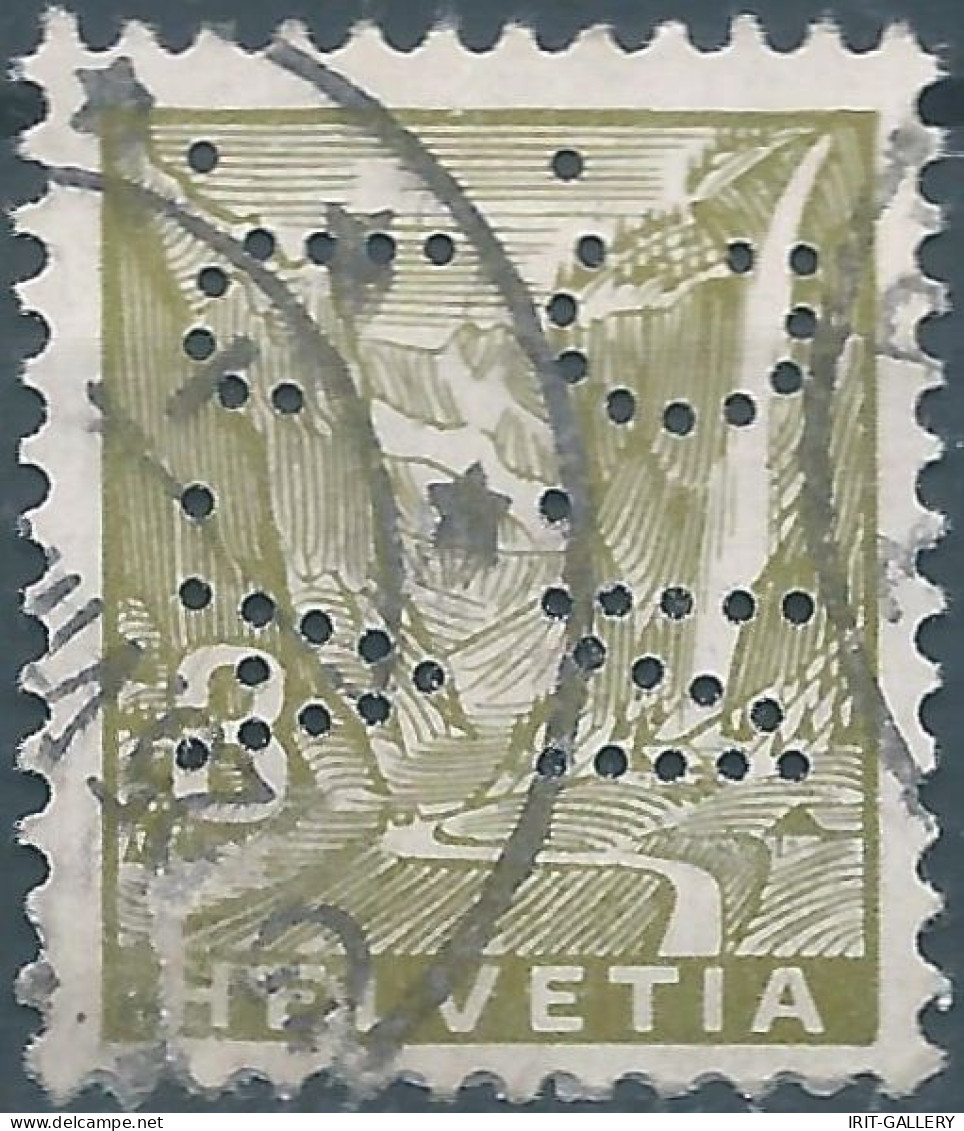 Svizzera-Switzerland-Schweiz-Suisse,HELVETIA,1934, 3(C) Obliterated  (PERFIN) - Gezähnt (perforiert)