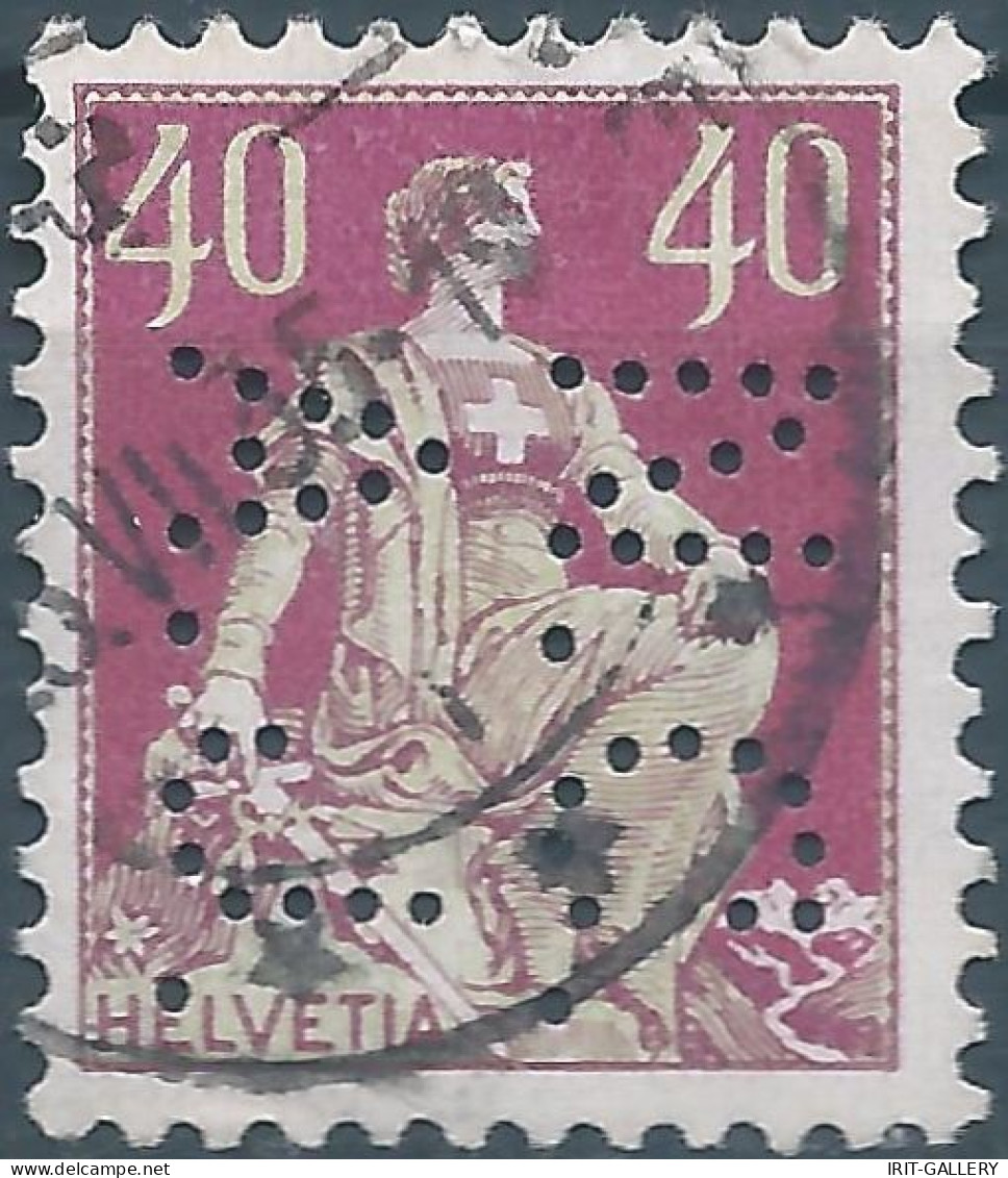 Svizzera-Switzerland-Schweiz-Suisse,HELVETIA,1908 Helvetia With The Sword - 40(C)violet (PERFIN) - Perforadas