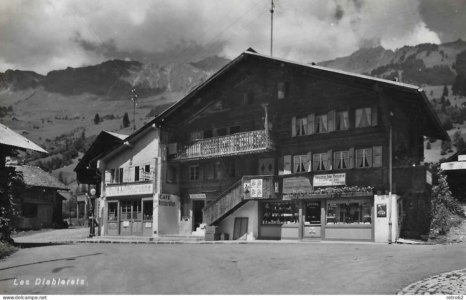 LES DIABLERETS ► Alte Dorfstrasse Mit Cafe Des Couronne, Ca.1950 - Ormont-Dessus 