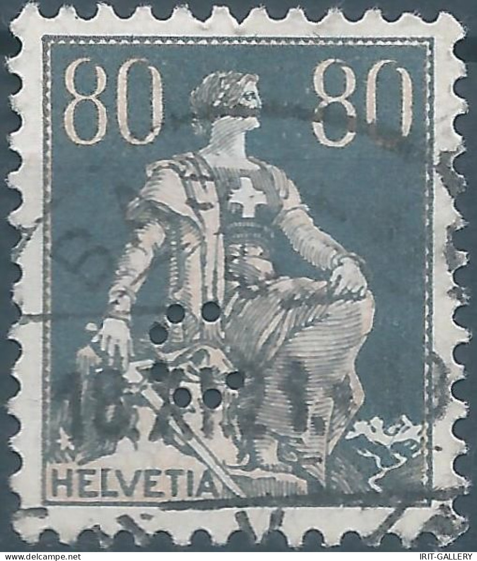 Svizzera-Switzerland-Schweiz-Suisse,HELVETIA,1915 -1918 , Helvetia With The Sword 80(C)grey (PERFIN) - Perforés