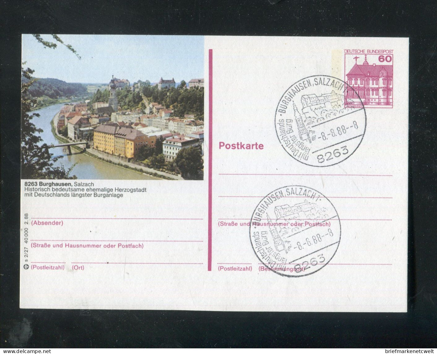 "BUNDESREPUBLIK DEUTSCHLAND" Bildpostkarte Mit Bildgleichem Stempel Vom "8-8.88-8" Ex "BURGHAUSEN" (6062) - Geïllustreerde Postkaarten - Gebruikt