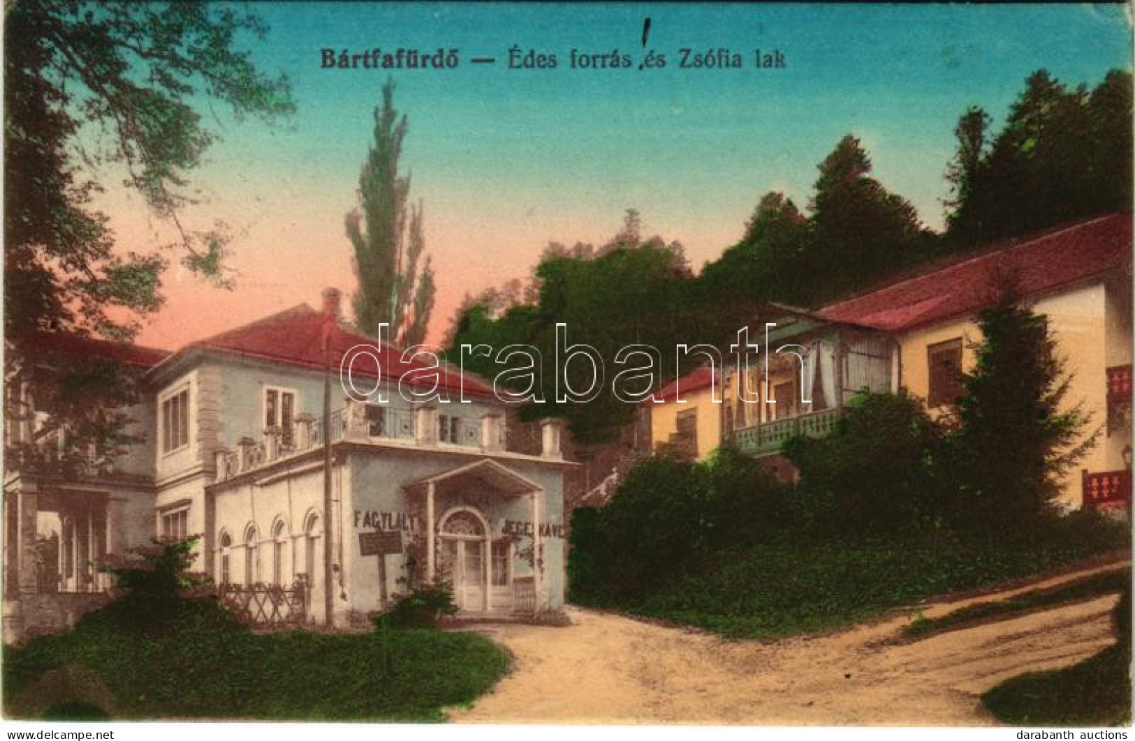 T2 1914 Bártfa, Bártfafürdő, Bardejovské Kúpele, Bardiov, Bardejov; Édes Forrás és Zsófia Lak, Kávéház és Cukrászda. Som - Ohne Zuordnung