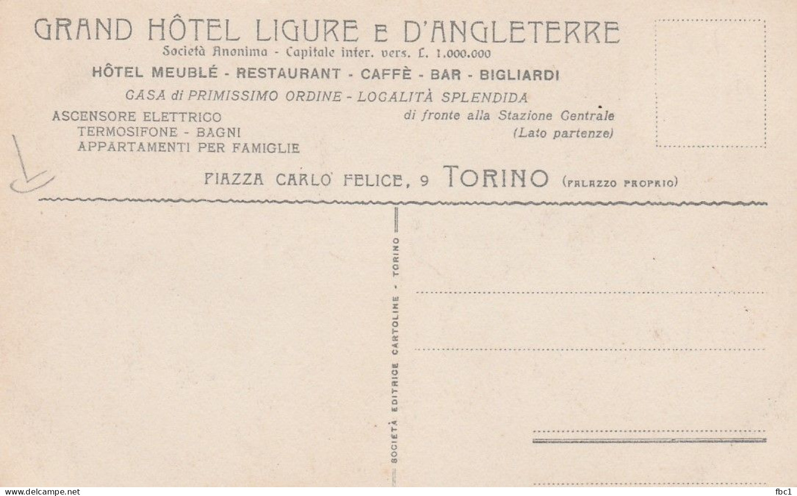 Italie - Turin - Torino - Grand Hôtel Ligure E D'Angleterre - Piazza Carlo Felice - Wirtschaften, Hotels & Restaurants