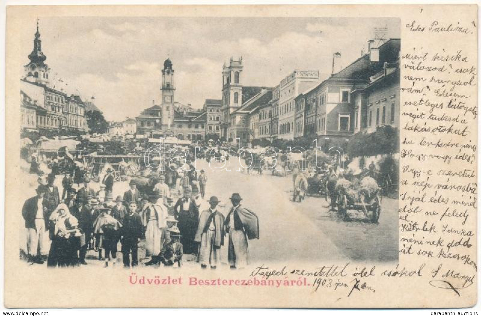 T2 1903 Besztercebánya, Banská Bystrica; Fő Tér, Vásár, Piac / Main Square, Market - Non Classés