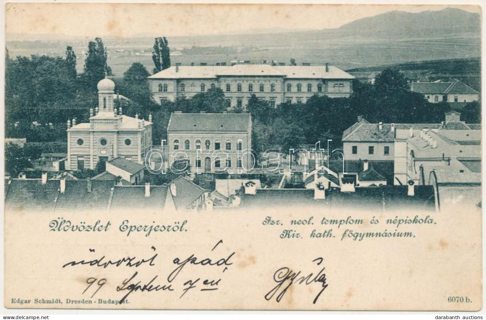 T2/T3 1899 (Vorläufer) Eperjes, Presov; Izraelita Neológ Templom és Népiskola, Zsinagóga / Synagogue And School (fl) - Ohne Zuordnung