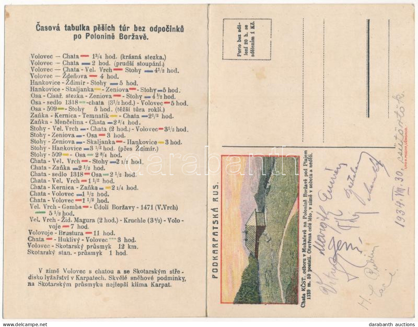 * T2/T3 1934 Polonina Borzhava, Chata KCST Odboru V Mukaceve Na Polonine Borzave Pod Plajem. Mapa Turistickych / Menedék - Unclassified