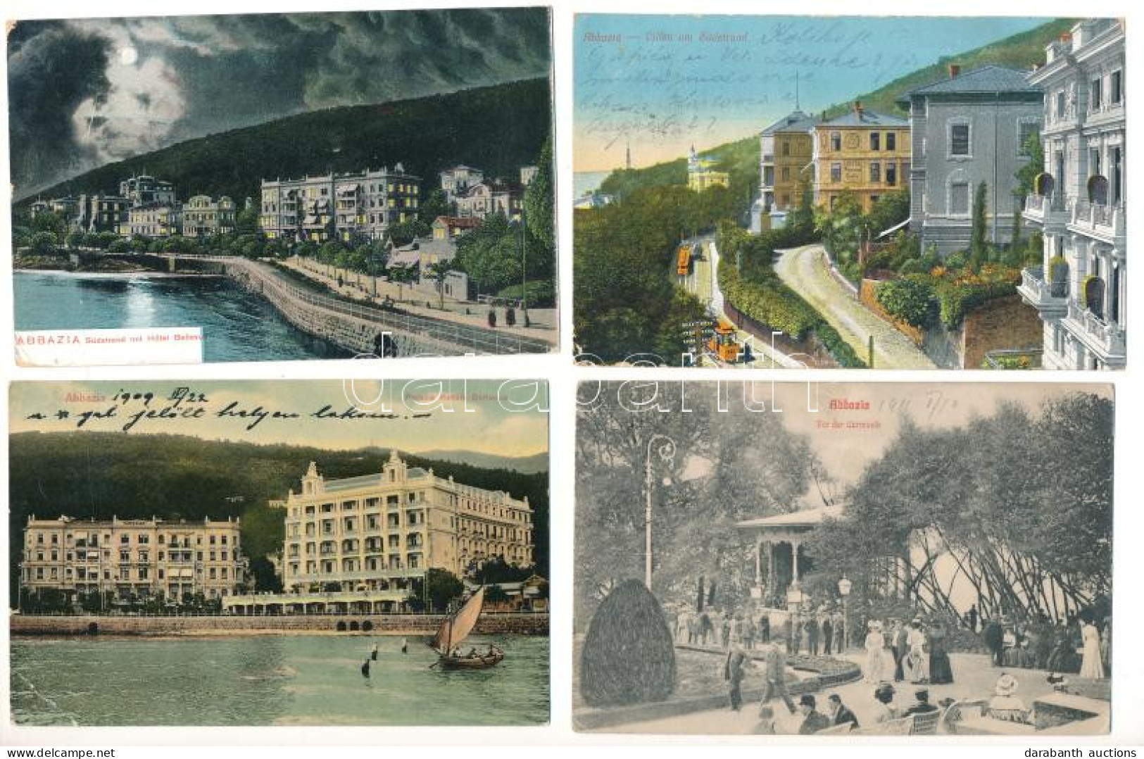 * Abbazia, Opatija; - 4 Db Régi Képeslap Vegyes Minőségbe, Kettőn Villamosokkal / 4 Pre-1945 Postcards In Mixed Quality, - Unclassified