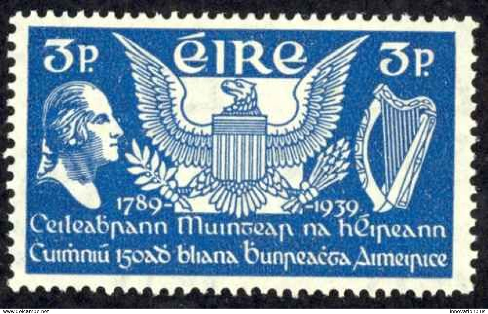 Ireland Sc# 104 MH 1939 3p Deep Blue US Constitution 150th - Ongebruikt