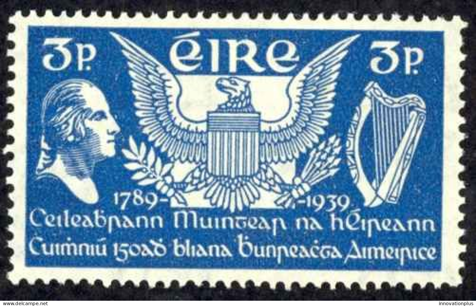 Ireland Sc# 104 MH 1939 3p Deep Blue US Constitution 150th - Unused Stamps