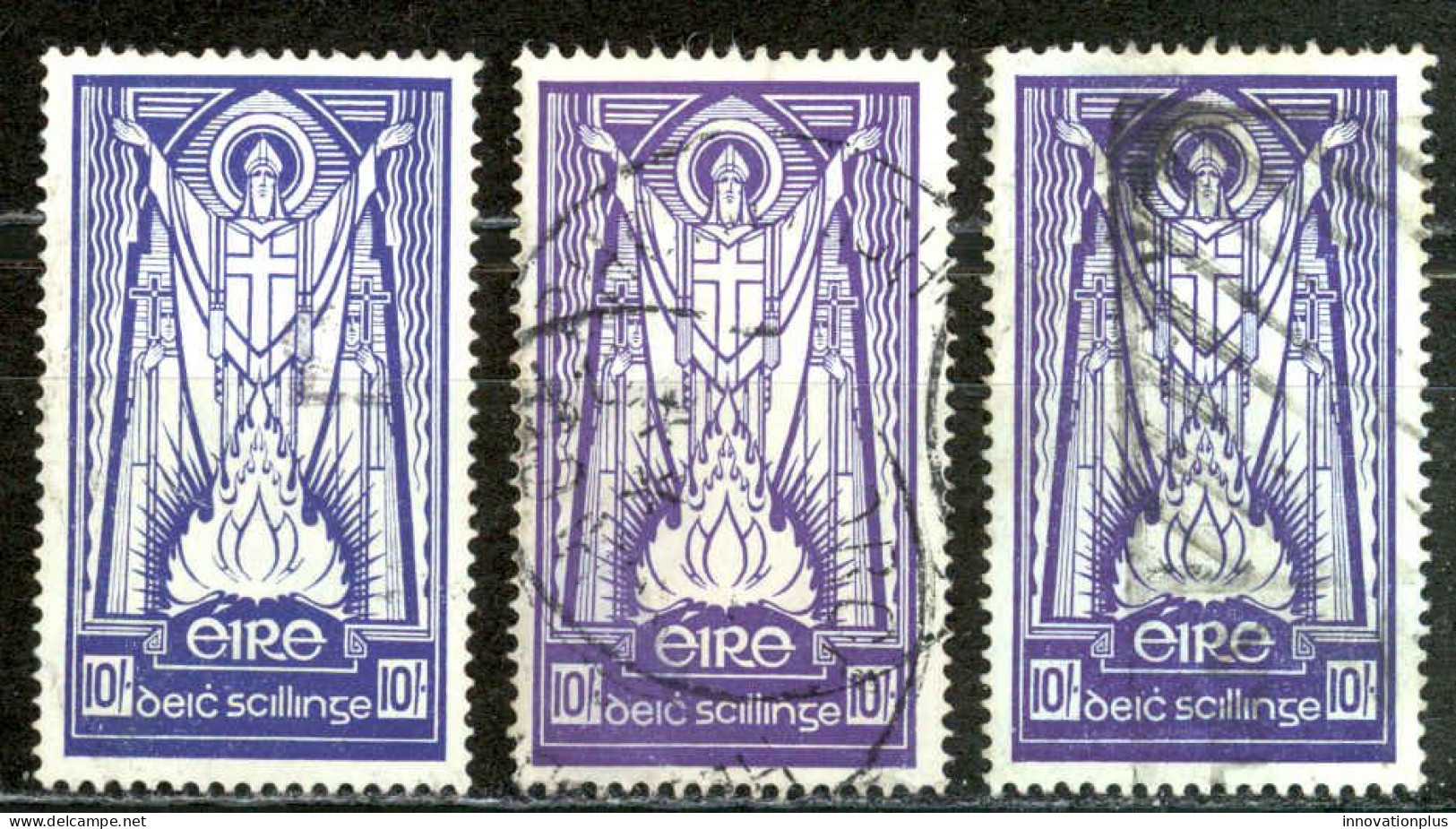 Ireland Sc# 123 Used Lot/3 1943-1945 10sh St. Patrick And Paschal Fire - Oblitérés