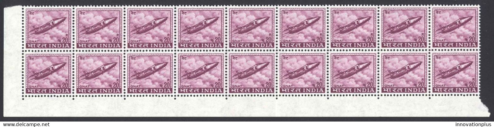 India Sc# 413 MNH Block/18 1965-1968 20p Plum Gnat Plane - Nuovi