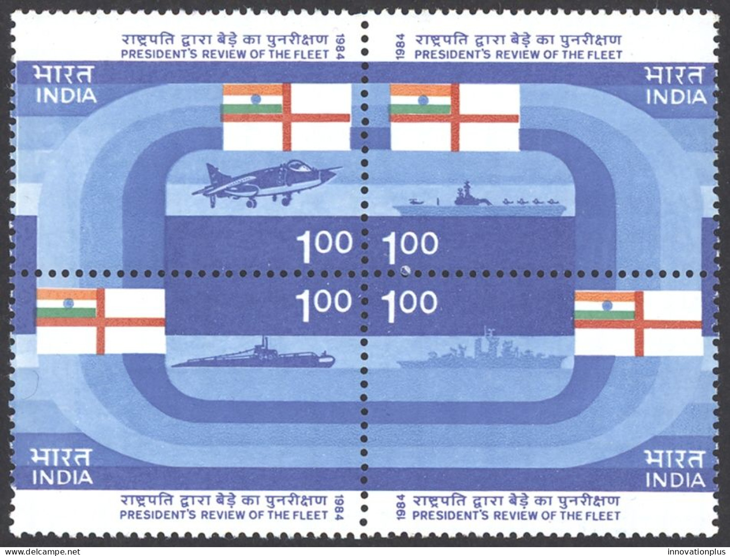 India Sc# 1050a MNH Block/4 1984 Review Of Naval Fleet - Neufs