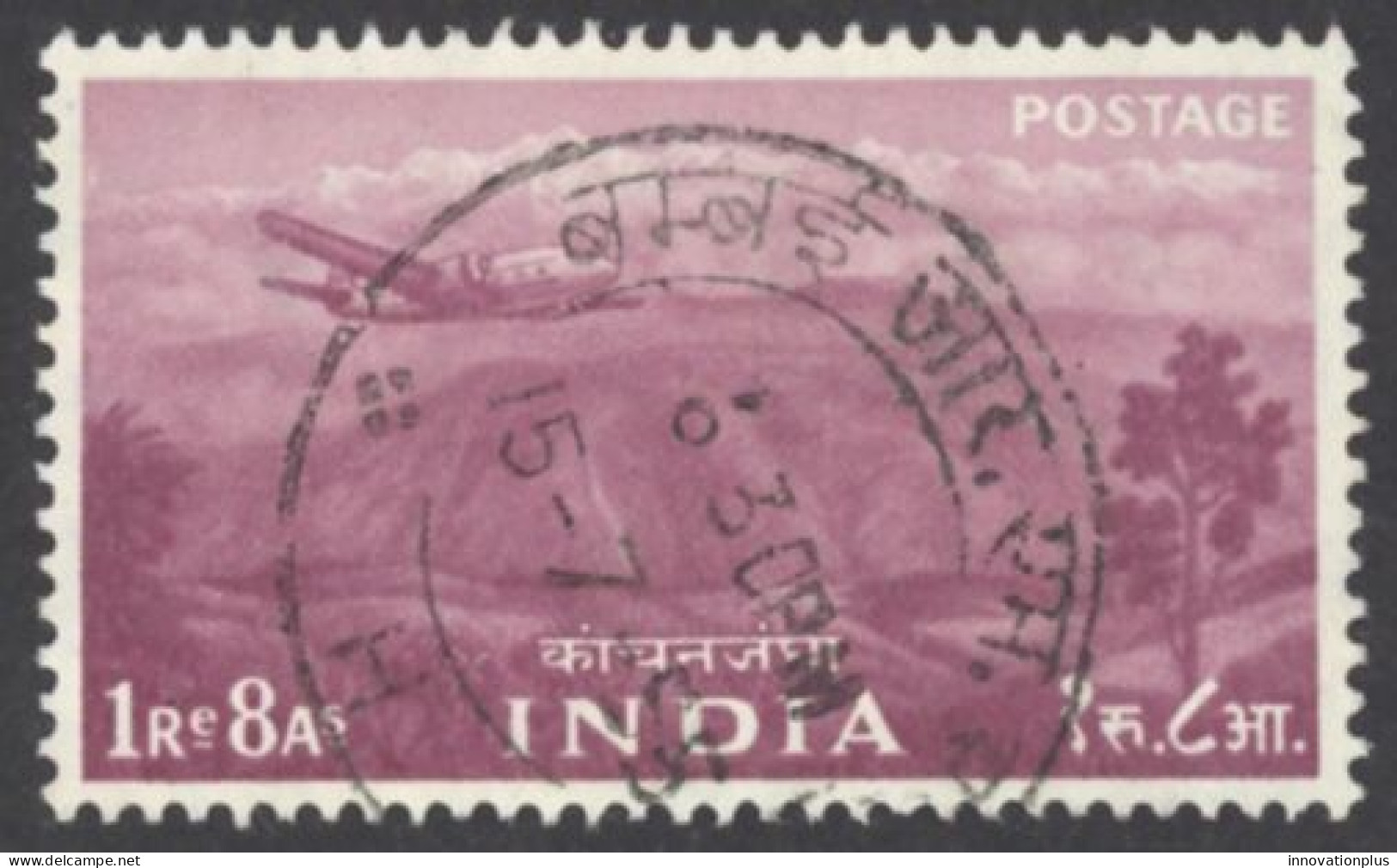 India Sc# 268 Used 1955 1r8a Plane Over Kanchenjunga Mountains - Oblitérés