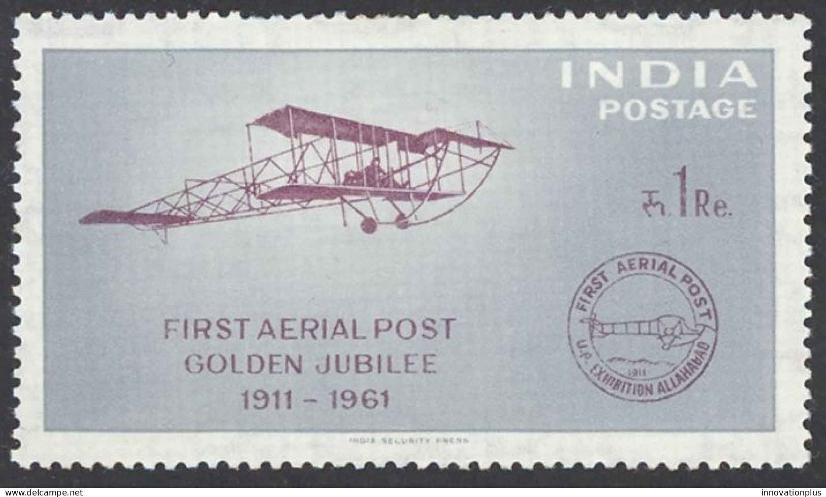 India Sc# 338 MH 1961 1r Humber-Sommer Biplane - Nuevos