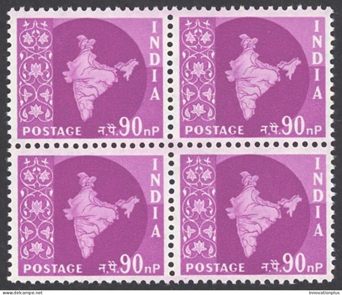 India Sc# 288 MNH Block/4 1957-1958 50np Map Of India - Unused Stamps