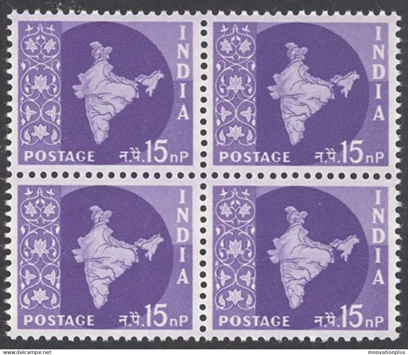 India Sc# 283 MNH Block/4 1958 15np Map Of India - Nuevos