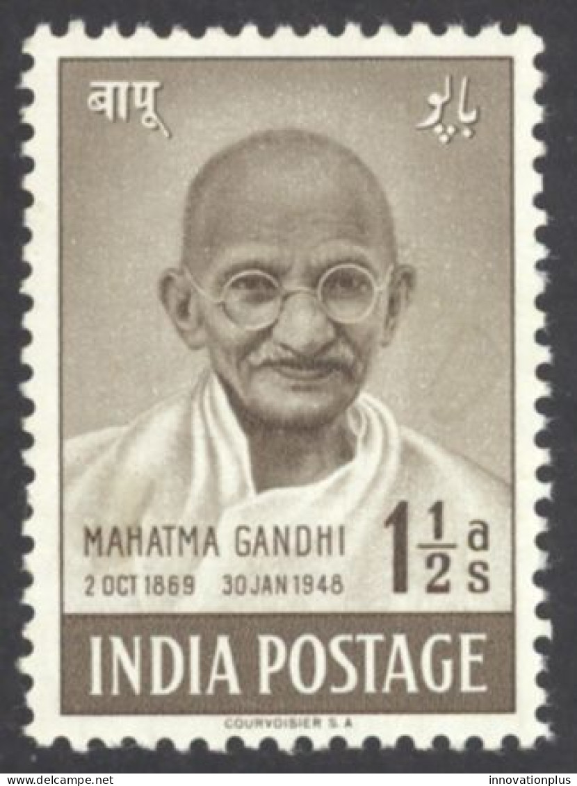 India Sc# 203 MH No Gum 1948 1½a Mahatma Gandhi - Ongebruikt