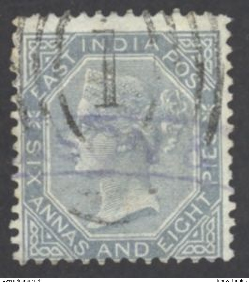 India Sc# 27 Used 1866-1868 6a 8p Queen Victoria  - 1858-79 Compagnie Des Indes & Gouvernement De La Reine