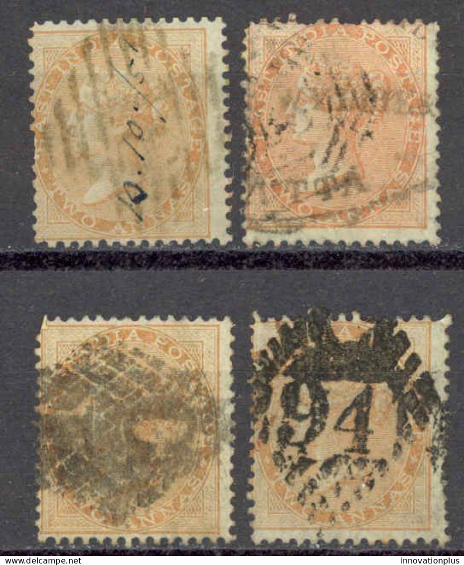India Sc# 15 Used Lot/4 1855-1864 2a Buff Queen Victoria  - 1858-79 Compagnie Des Indes & Gouvernement De La Reine