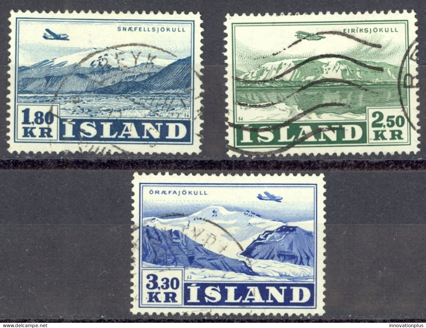 Iceland Sc# C27-C29 Used (b) 1952 1.80k-3.30k Snaefellsjokull - Luchtpost