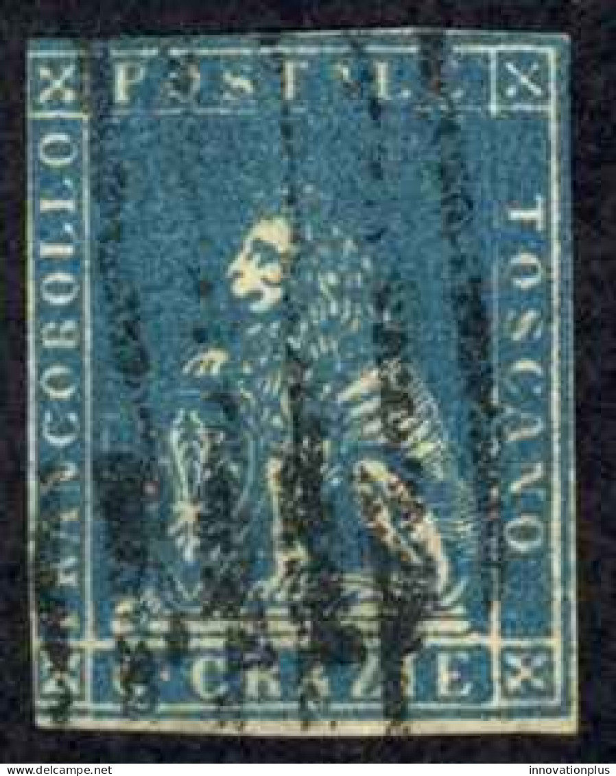 Italy Tuscany Sc# 7 Used 1851-1852 6cr Slate Blue Lion - Toscane