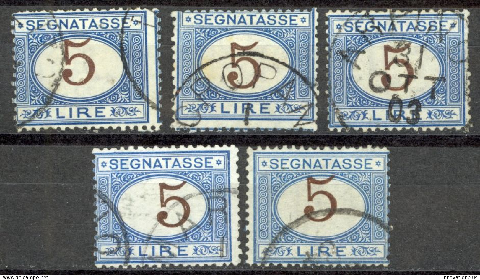 Italy Sc# J17 Used Lot/5 1874 5l Blue & Brown Postage Due - Strafport