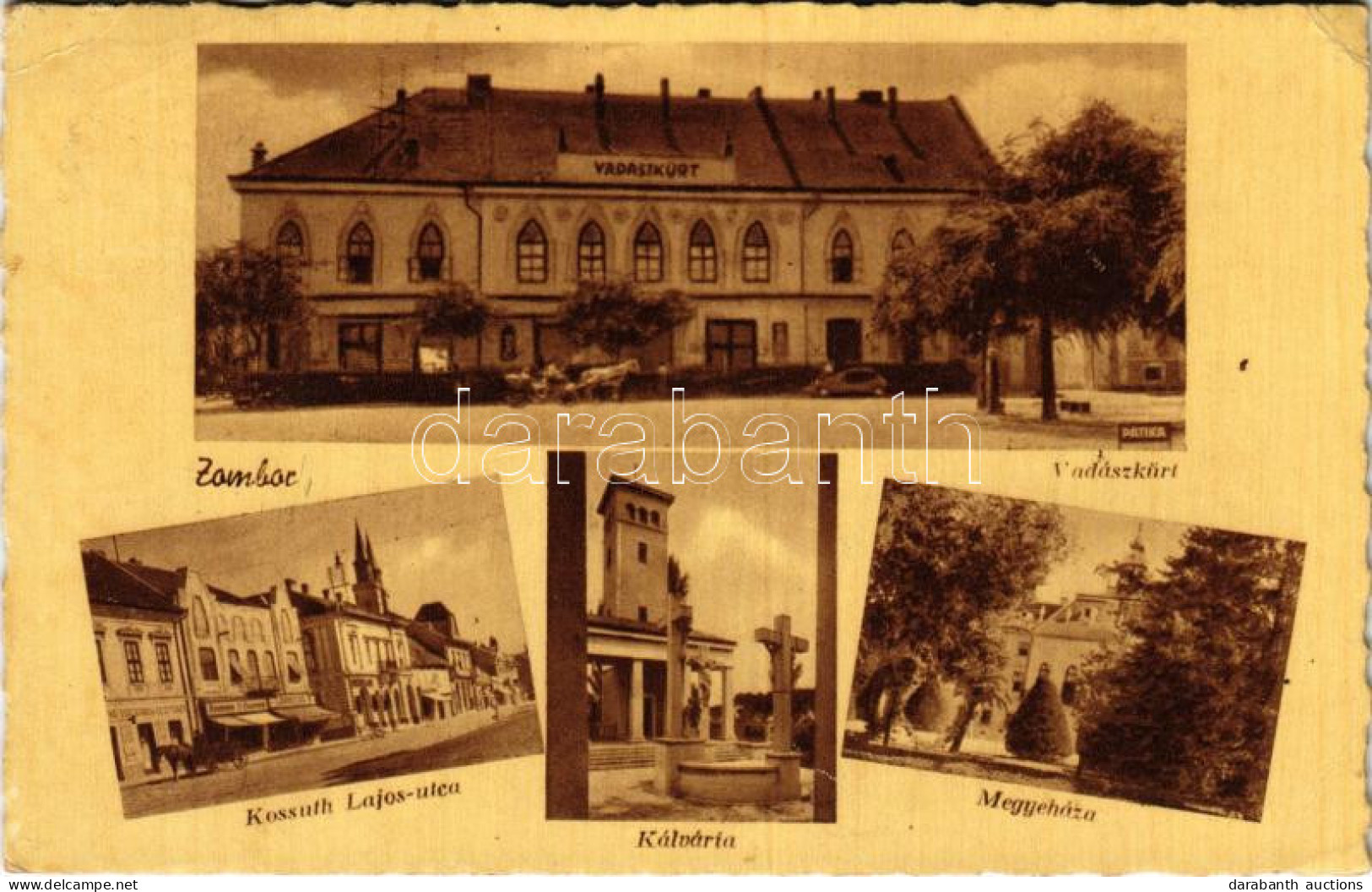 T3 1944 Zombor, Sombor; Vadászkürt Szálloda, Kossuth Lajos Utca, Kálvária, Megyeháza / Hotel, Street, Calvary, County Ha - Non Classés