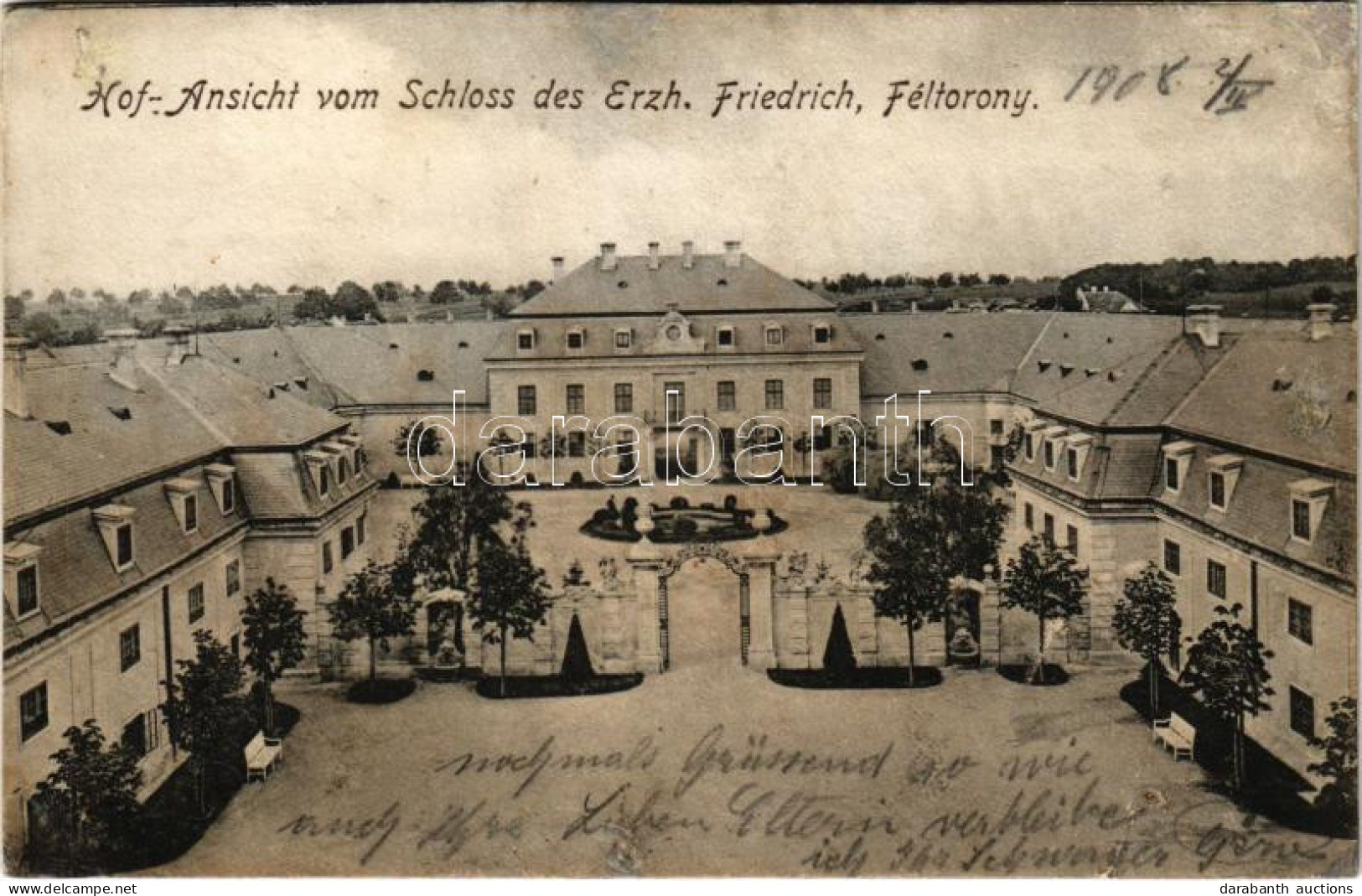 T3/T4 1908 Féltorony, Halbturn; Hof-Ansicht Vom Schloss Des Erzh. Friedrich / Kastély Udvara / Castle Courtyard (r) - Ohne Zuordnung