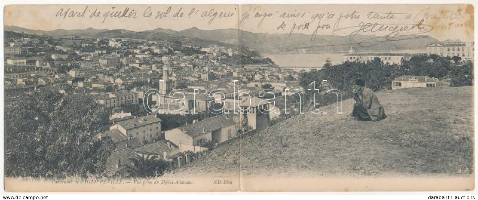 T4 1903 Skikda, Philippeville; Vue Prise Du Djebel-Addouna. 2-tiled Folding Panoramacard (pinholes) - Sin Clasificación