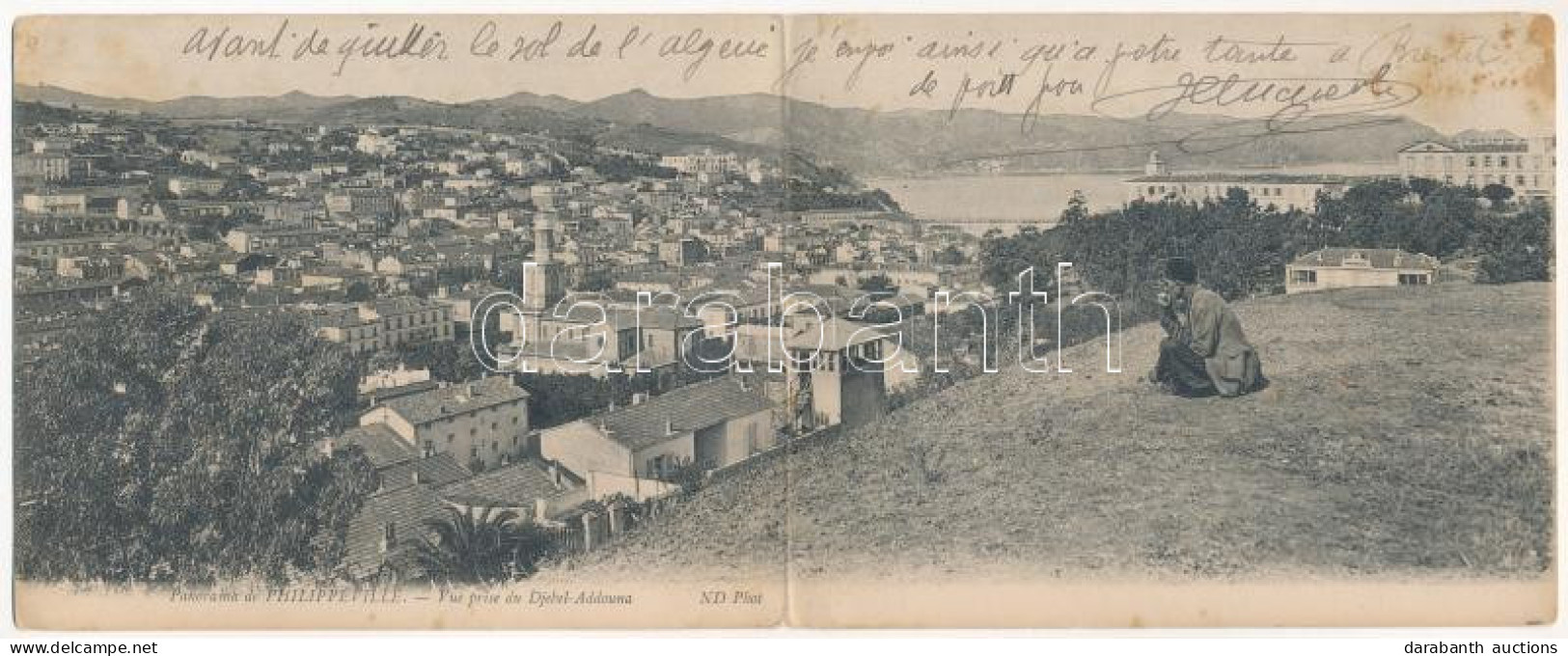 T4 1903 Skikda, Philippeville; Vue Prise Du Djebel-Addouna. 2-tiled Folding Panoramacard (pinholes) - Zonder Classificatie