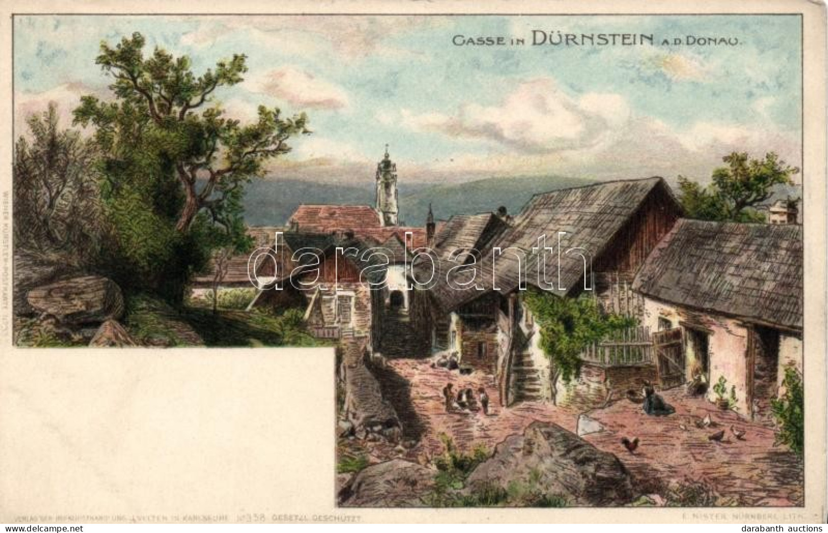 ** T2/T3 Dürnstein, Gasse / Alley, Wiener Künstler-Postkarte No. 33. Litho - Ohne Zuordnung