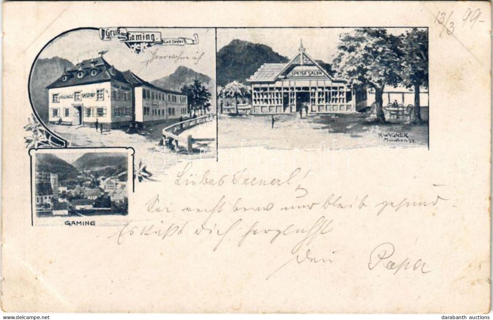 T2/T3 1899 (Vorläufer) Gaming, Hollrigls Gasthof, Speise Salon. Art Nouveau, Floral (fl) - Ohne Zuordnung
