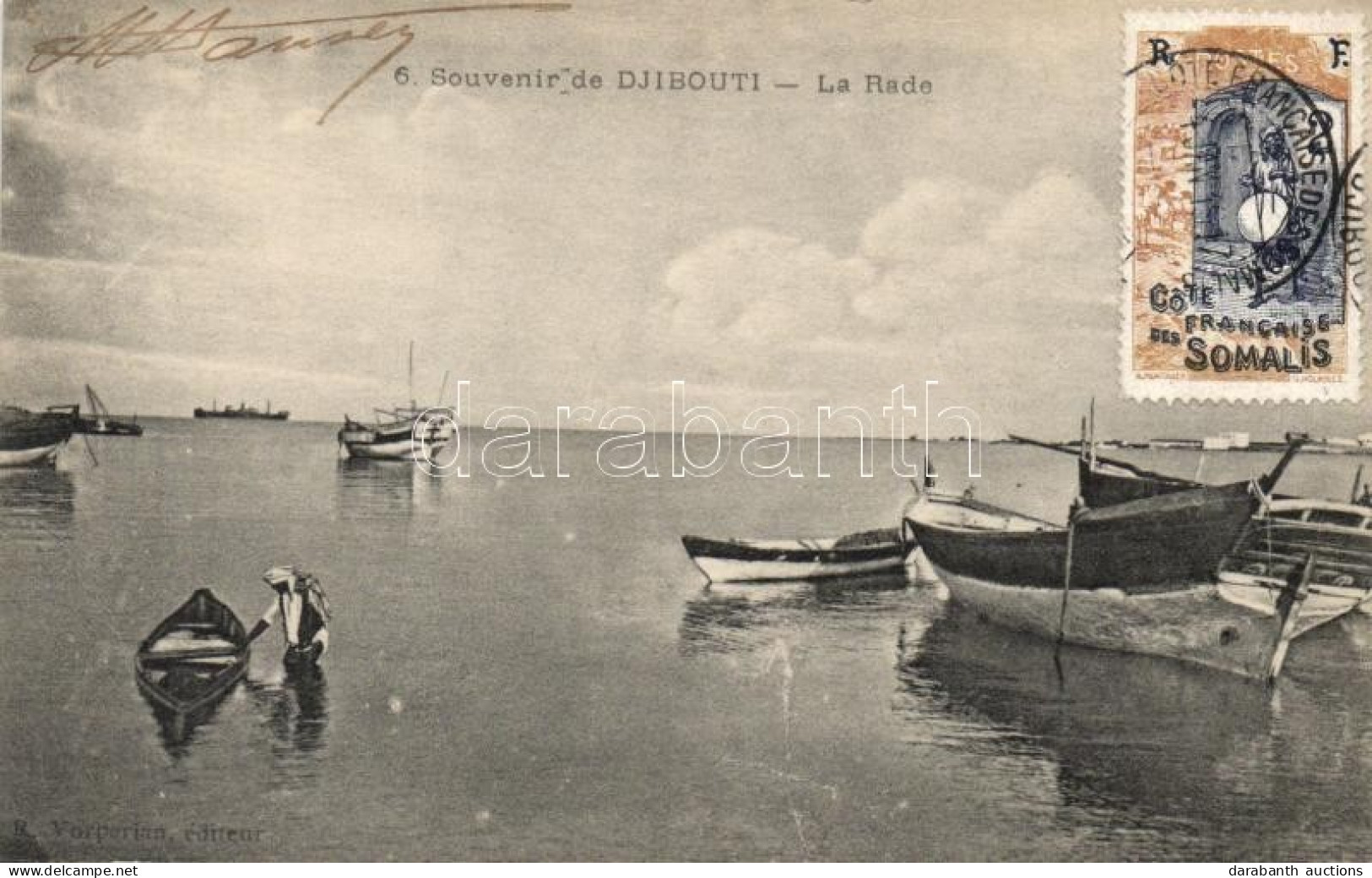 T2/T3 1917 Djibouti, La Rade / Harbour. TCV Card (crease) - Ohne Zuordnung